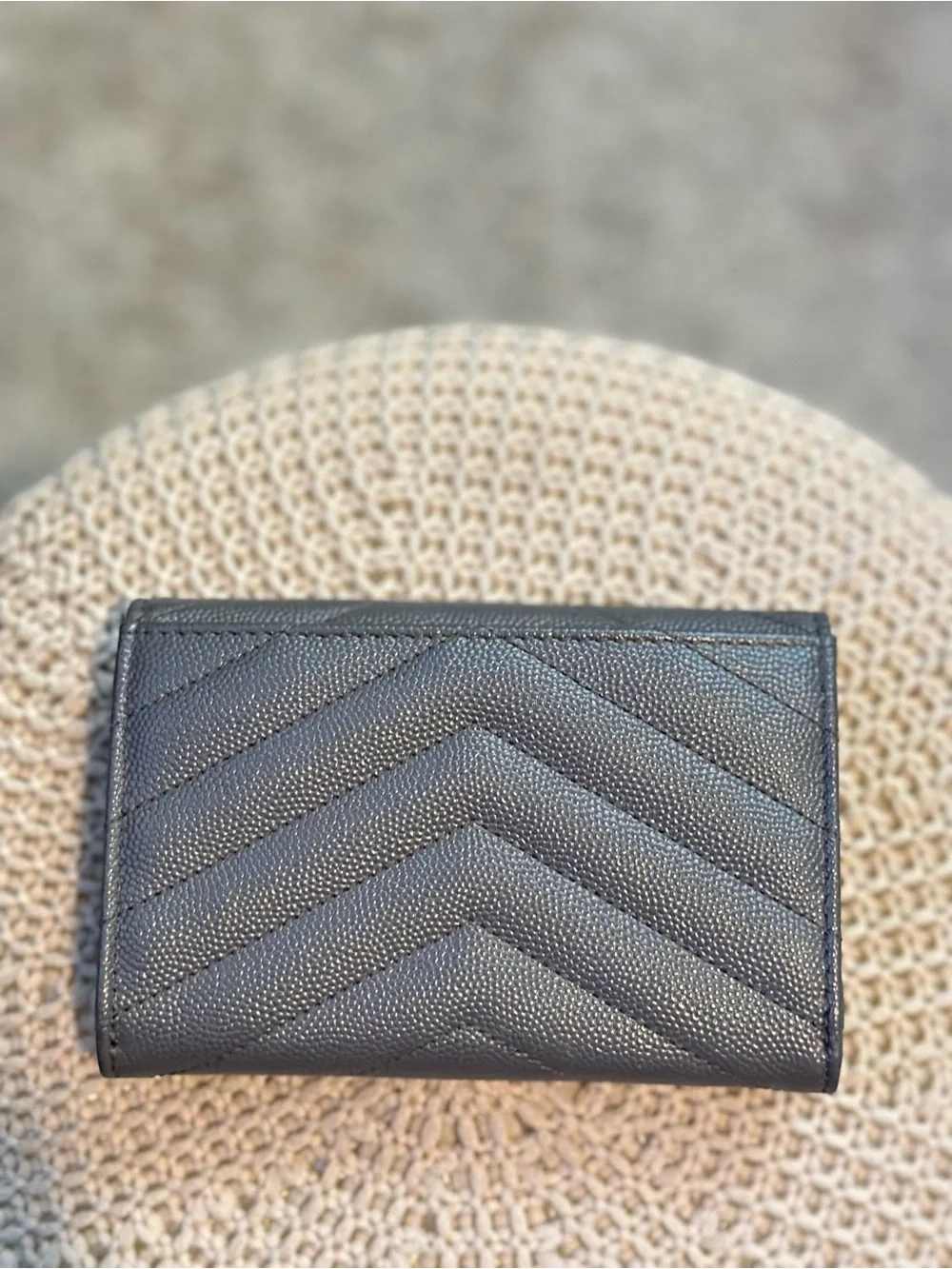 Authentic Saint Laurent Gray Quilted Leather Wallet with Silver YSL Emblem - Picture 7 of 14
